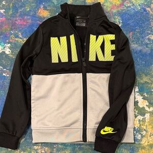 Nike Kids Black and Gray Hoodie with Neon Yellow Accents